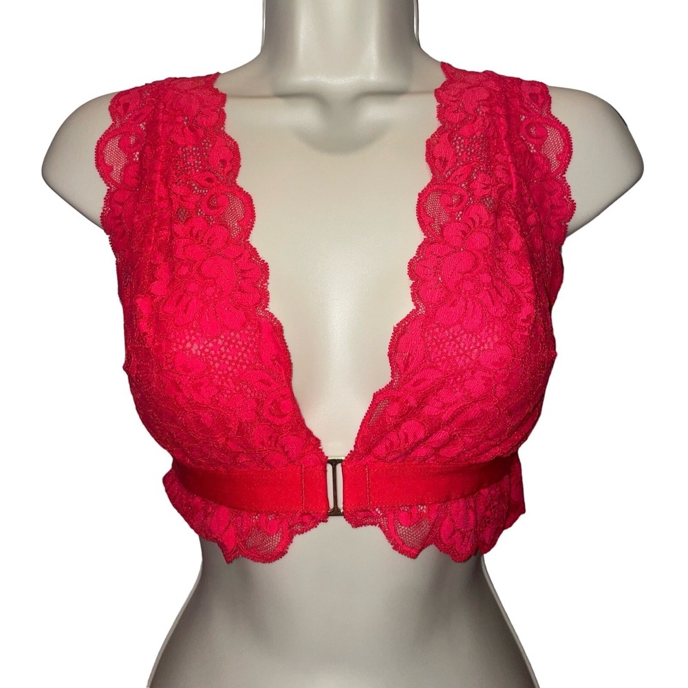 Free People We Are HAH Got Ur Back Bra Siren Red Lace Bralette NWT L Sexy